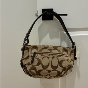 New Coach Beige and Dark Brown Signature Shoulder Bag